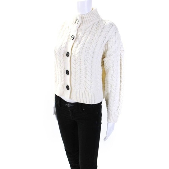 Something Navy Womens Chunky Cable Knit Button Up Cardigan Sweater White Size XS - Picture 4 of 13